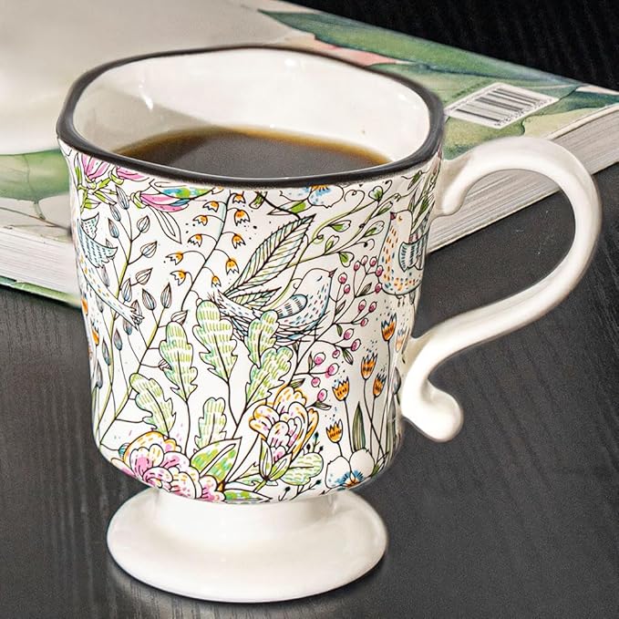 360ml -12.17oz Painted Garden floral Ceramic Mug - Cute Espresso Latte Shot Cup - Gift for Women, Dishwasher Safe-Ruum Studio Home