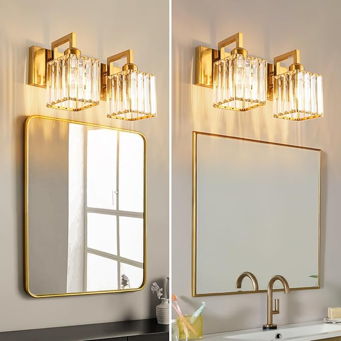 Modern Bathroom Vanity Light 2-Lights Gold Crystal Wall Lamp Bathroom Modern Crystal Vanity Lighting-Ruum Studio Home