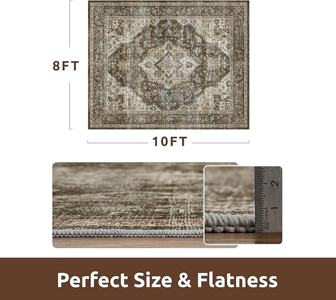 AMOAMI Area Rug - 8x10 Vintage Soft Coffee & Brown Rug for Living Room, Bedroom, Dining Room, Office - Non-Slip, Washable Carpet-Ruum Studio Home