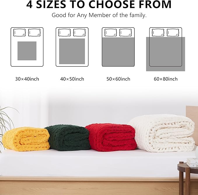 L'AGRATY Chunky Knit Blanket - Soft Chenille Yarn Throw - 60x80 inch: Handmade Thick Cable Crochet Blanket - Large Chunky Yarn Rope Knot Throw for Couch, Sofa, Bed, Home Decor-Ruum Studio Home