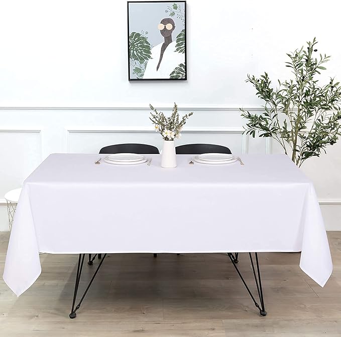 sancua Rectangle Tablecloth - 90 x 132 Inch - Water Resistant Spill Proof Washable Polyester Table Cloth, Decorative Fabric Table Cover for Dining Tables, Buffet Parties and Camping, White-Ruum Studio Home
