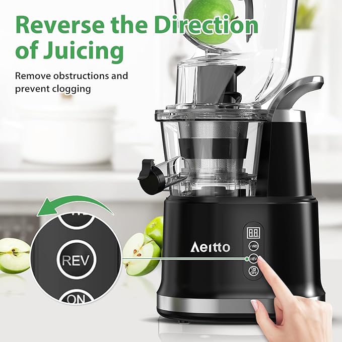 Aeitto Cold Press Juicer with Large Feed Chute, Large Capacity, Juicer Machines for Fruits and Vegetables, Slow Masticating Juicer Self Feeding, Easy to Clean, High Juice Yield-Ruum Studio Home