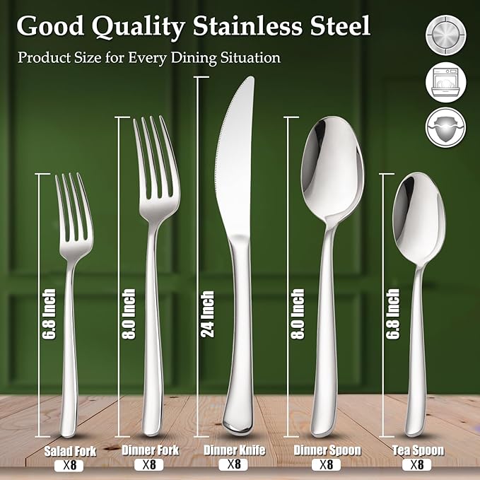 Aisoso 40-Piece High-End Silverware Set with Forks Spoons and Knives, Stainless Steel Serving Utensils for 8 with Mirror Finished Handle, Durability and Dishwasher Safe for Restaurant, Weddings-Ruum Studio Home