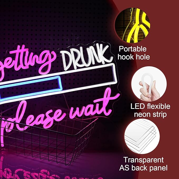 Drink Please Wait Neon Sign Dimmable Letters Neon Light for Wall Decor USB Powered LED Drinking And Wait Light Up Sign for Pub Man Cave Home Bar Restaurant Decor Party(16.7 * 12.8In)-Ruum Studio Home