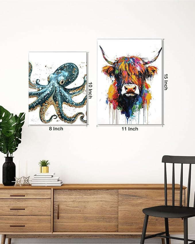 Nautical Octopus Canvas Wall Art Octopus Ocean Theme Print Poster Coastal Framed Picture Painting for Home Beach House Bedroom Wall Decor 8x10 Inch-Ruum Studio Home