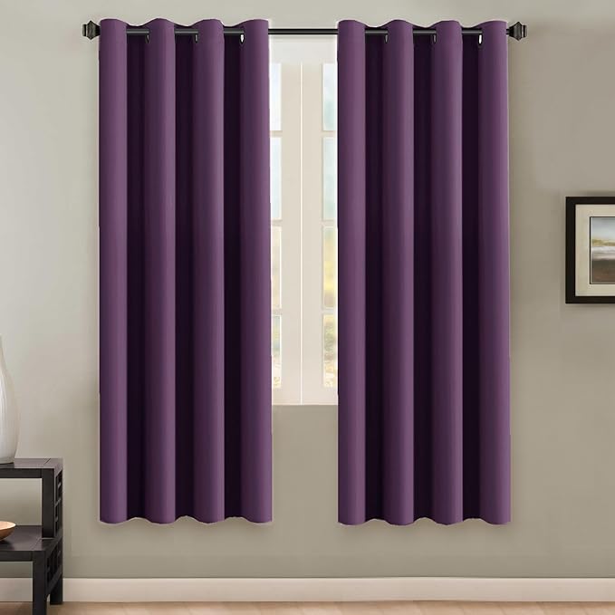 H.VERSAILTEX Ultra Soft Microfiber Thermal Insulated Antique Copper Grommet Blackout Curtains/Window Treatment Draperies 52 by 72 - Inch for Living Room/Bedroom,Set of 2 - Plum Purple-Ruum Studio Home