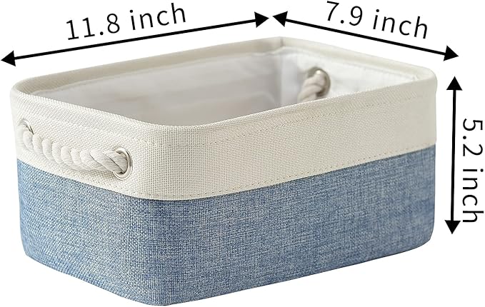 TcaFmac Storage Basket for Shelves - Small 6 Pack Fabric Storage Bins for Organizing, Collapsible Storage Cubes with Handle for Closet Cloth Toy Decorative Gift (White & Blue11.8 x 7.8 x 5.2 inch)-Ruum Studio Home