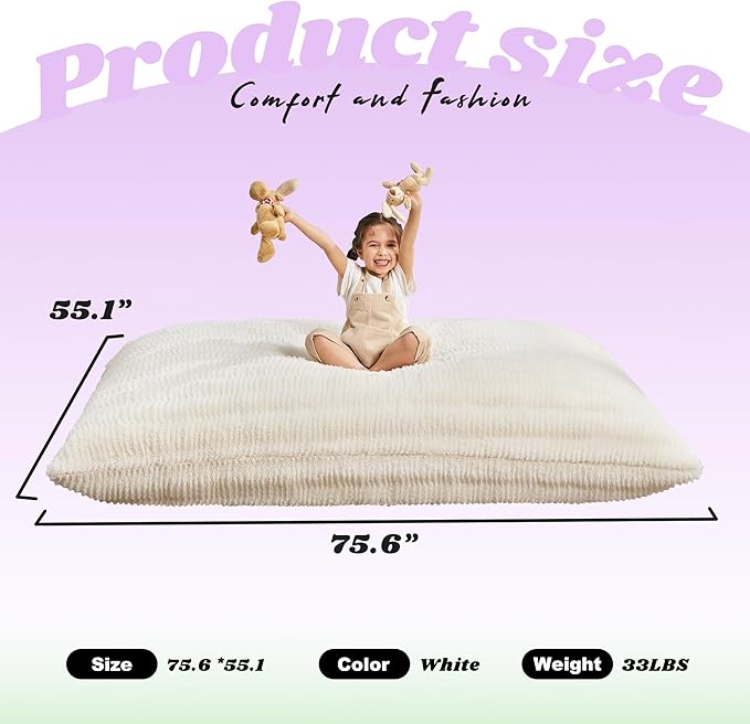 Hobestluk 3 in 1 Bean Bag Chair Giant Bean Bag Chairs for Adults with Ripple Cover Convertible Bean Bag Floor Cushion with Machine Washable Cover for Living Room (Ripple White)-Ruum Studio Home
