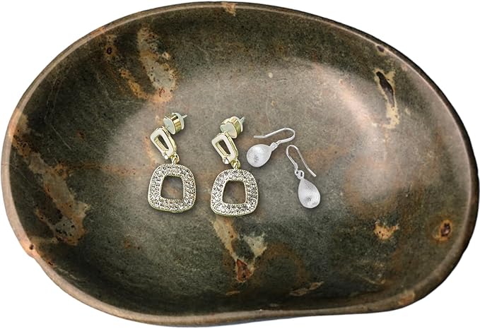 Handmade Decorative Bowl - Natural River Stone Pebble Artisan Crafted Serving Dish | 4-6 Inch Unique Decorative Tray for Home Centerpiece, Jewelry Holder (green)-Ruum Studio Home