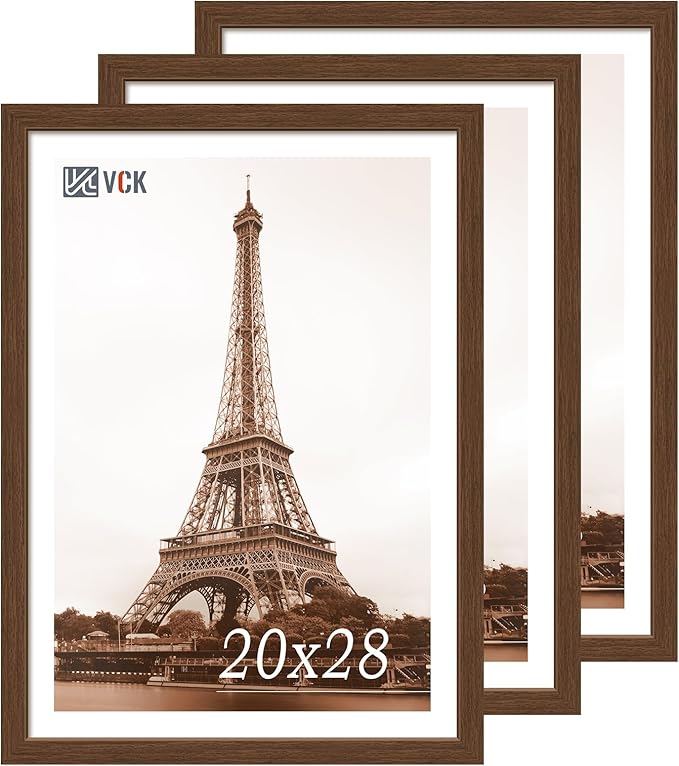 VCK 20x28 Picture Frame 3 Pack, Brown Wood Poster Frame with Exclusive Wood Grain, Wall Mounting Hanging-Ruum Studio Home