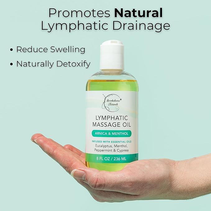 Lymphatic Drainage Massage Oil for Massage Therapy | Premium Quality, 100% Natural with Arnica Eucalyptus & Menthol | for Post Surgery Recovery & Detox | 8oz by Brookethorne Naturals-Ruum Studio Home