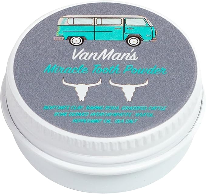 Vanman’s - Tiny Mint and Bone Tooth Powder Toothpaste - Flouride-Free Whitening Tooth Powder with Cattle Bone Derived Hydroxyapatite, Bentonite Clay, Peppermint Oil - Remineralizing - 0.25 oz-Ruum Studio Home