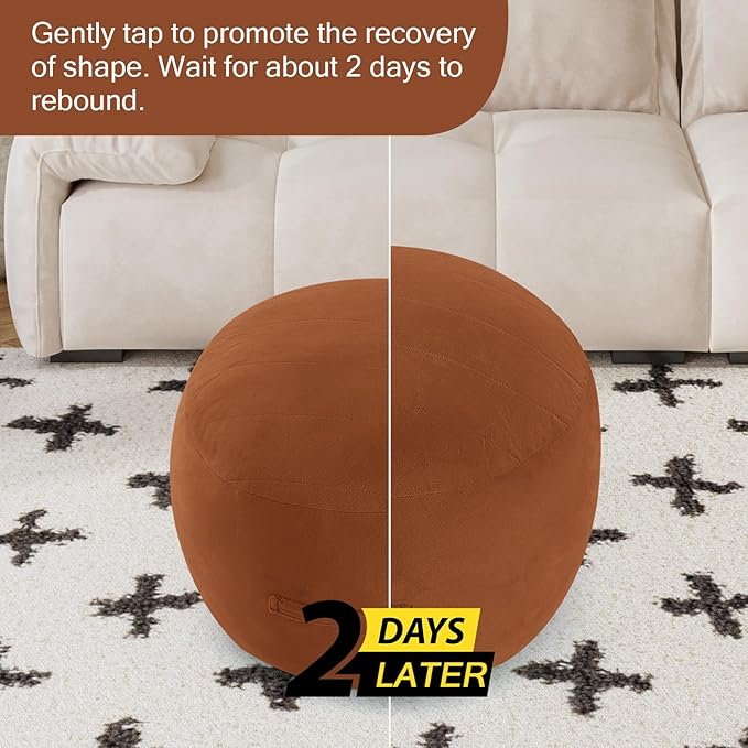 MeMoreCool Round Stuffed Pouf Ottoman Foot Rest, Floor Pouf Foot Stool with Soft Foam Chunk Filling, Small Round Ottoman Footstool Circle Footrest for Living Room, Coffee-Ruum Studio Home