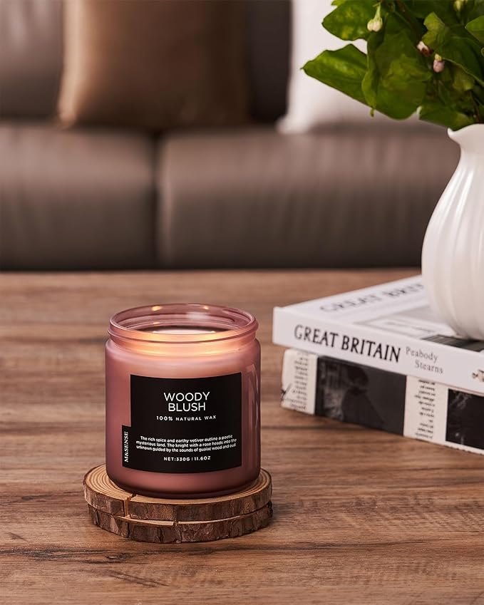M&SENSE Rose Oudwood Scented Candle, 11.6oz 70 Hours Natural Soy Wax Long Lasting Slow Burning Candles, 2 Wick Relaxing Aromatherapy Gifts for Home Decor-Ruum Studio Home
