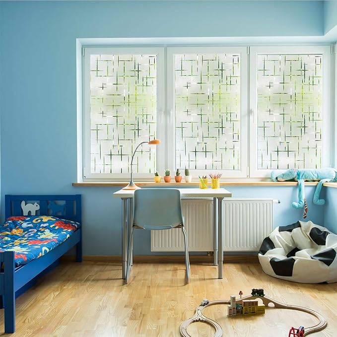 Finnez Frosted Window Film Non-Adhesive, Frosting Privacy Film for Glass Windows, Self Static-Cling Decorative Window Cling for Home Office UV Protection Cross Pattern, 35.4 x 118.1 inches-Ruum Studio Home
