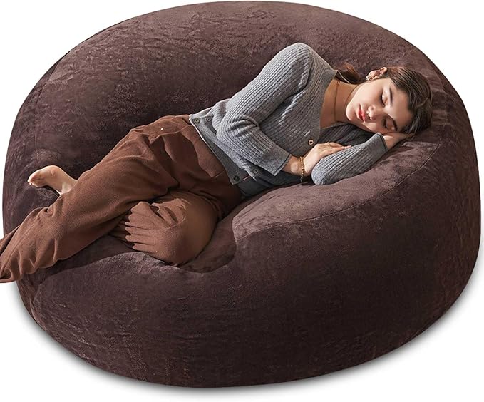 Bean Bag Chair 4Ft, Memory Foam Filled, Large Beanbag Chairs for Adults and Teens, Soft Sofa with Removable Flannel Cover, Round Couch for Living Room Bedroom College Dorm (Brown, 4FT-47×47"×24")-Ruum Studio Home