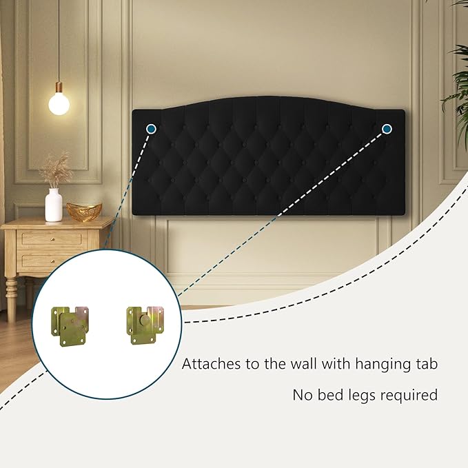 Velvet Upholstered Headboard Queen/Full Size Latest Model Wall Mount, Bed Frame Mount, Featuring High-Density Sponge Padding, Luxury Texture Easy Assembly Comfort and Style-Black-Ruum Studio Home