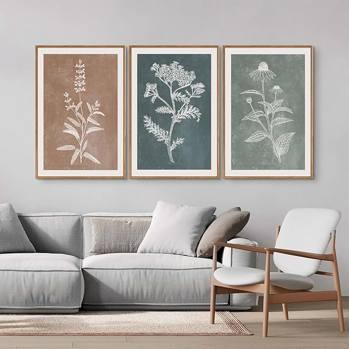 SIGNINART Neutral Botanical Framed Canvas Wall Art Set, Vintage Floral Wall Decor, Boho Minimalist Plant Wall Painting, Art Print for Farmhouse Living Room, Bedroom, Office, Bathroom 16"x24"x3-Ruum Studio Home