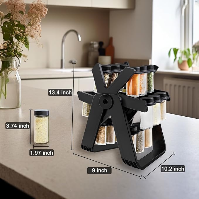 Rotating Spice Rack - Revolving Ferris Wheel Countertop Spice Organization with 18 Glass Spice Jars Countertop Spice Storage Rack for Families Kitchen-Ruum Studio Home