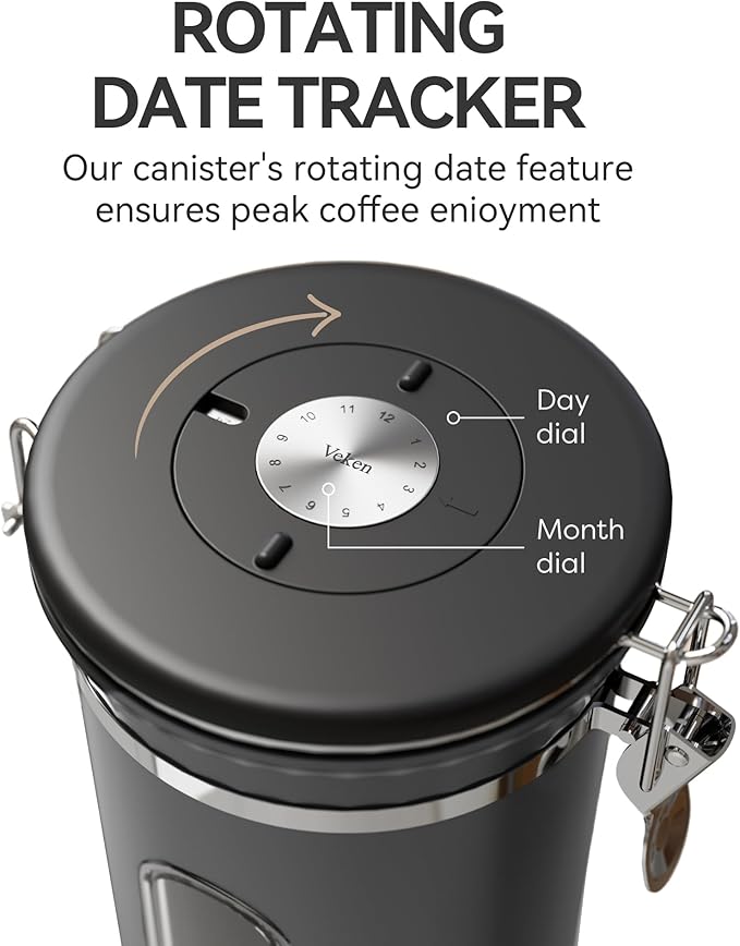 Veken Coffee Canister with Window,Airtight Stainless Steel Kitchen Food Storage Container, Date Tracker & Scoop for Grounds Coffee, Beans, Tea, Flour, Cereal,Sugar,22OZ,Grey-Ruum Studio Home
