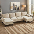 Karl home U-Shape Sectional Sofa Couch 111" Modern 4-Seat Sofa with Chaises Chenille Fabric Upholstered Covertible Couch with Wood Grain Legs for Living Room, Reception Room, Apartment, Khaki-Ruum Studio Home