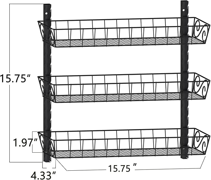 SWOMMOLY Adjustable Wall Mount Spice Rack, 3-Tier Dual-use (Multi-use) Organizer, Black-Ruum Studio Home