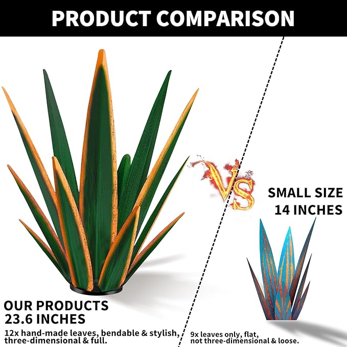 Large Tequila Rustic Sculpture, Rustic Metal Plants for Outdoor Patio Yard, Home Decor Hand Painted Agave Garden Statue, Outdoor Lawn Ornaments Yard Stakes (Dark Green - L)-Ruum Studio Home