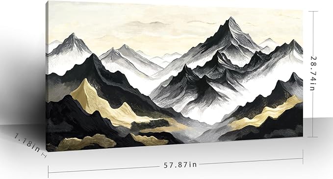 amatop Oversized Wall Art for Living Room Modern Extra Large Abstract Inspirational Mountain Black Gold Canvas Print Landscape Artwork Zen Scenery Picture for Bedroom Office Horizontal Decor 58x29 Inch-Ruum Studio Home