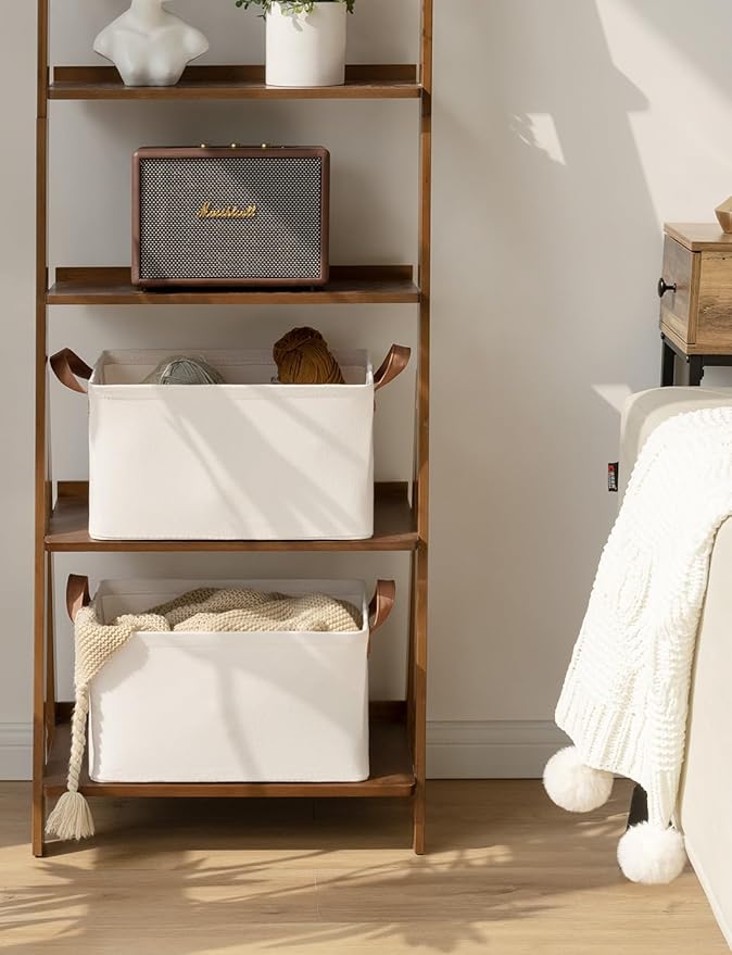 StorageWorks Storage Bins, Fabric Storage Bins for Shelves, Storage Baskets with Metal Frame, Closet Baskets and Bins with Handles, Natural Color, 2-Pack-Ruum Studio Home