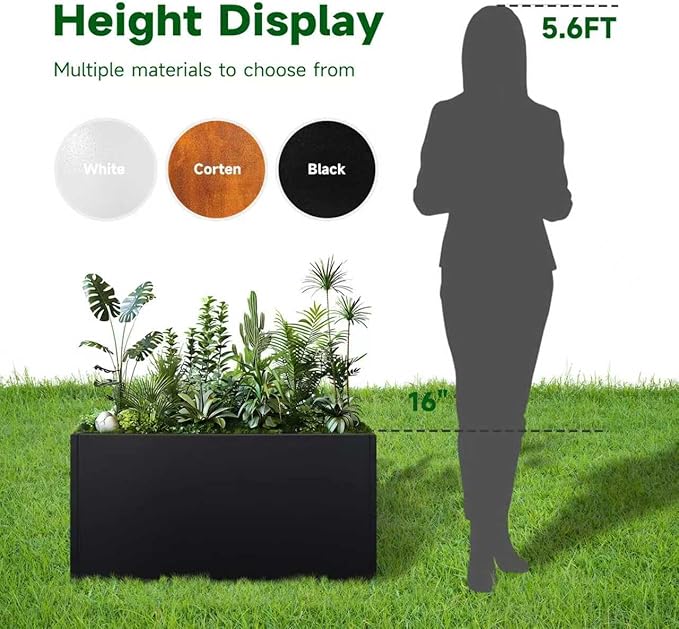 Galvanized Steel Planter Black Metal Outdoor Planter Powder Coated 32" x 12" x 16" Pot Metallic Heavy Pot Indoor & Outdoor, Commercial & Residential (L32 x W12 x D16, Black)-Ruum Studio Home