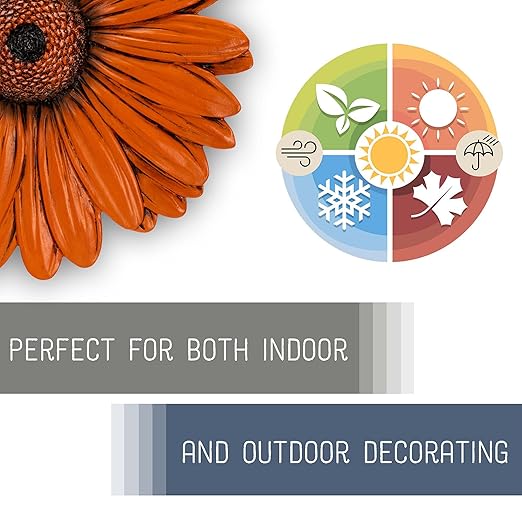 NAT & Jules Gerbera Daisy Flower Shaped Dimensional Indoor Outdoor 12 inch Cast Resin Decorative Garden Stepping Stone, Patio, Walkway Sculpture Yard Art, Orange-Ruum Studio Home