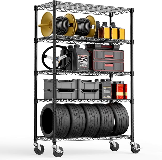 5-Shelf Storage Shelves,Wire Shelving Heavy Duty Metal Storage Shelving Unit Adjustable Garage Shelving Rack Pantry Kitchen (Black, 5 Tier,17.7" D x 47.2" W x 76.7" H)-Ruum Studio Home