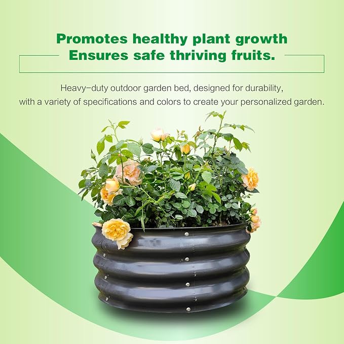 GARDMAX 2x2x1FT Galvanized Round Raised Garden Bed Kit, Metal Planter Boxes Outdoor with Easy Assembly, Large Garden Bed for Vegetables, Fruits, Flower, Herbs Dark Gray-Ruum Studio Home