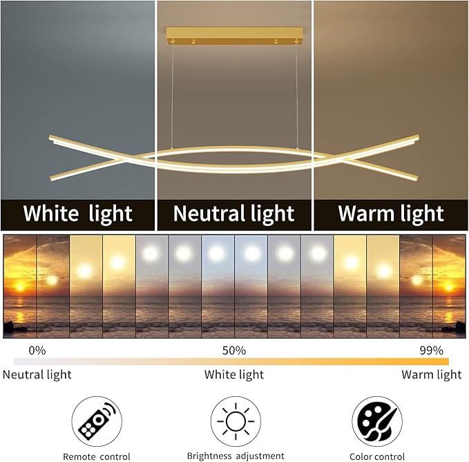 Modern Chandelier with 1%-100% Dimmable, Suitable for Dining Room, Bedroom and Living Room(Gold)-Ruum Studio Home