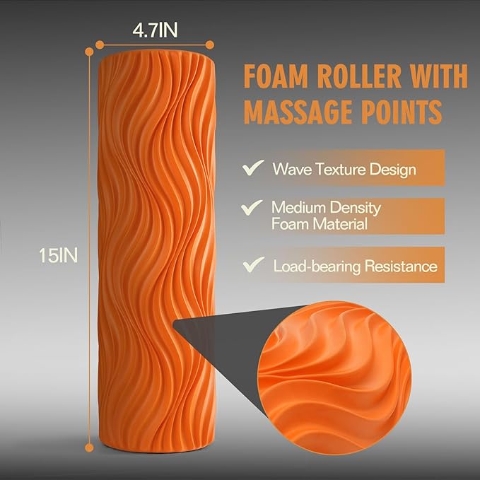 Foam Roller, Trigger Point Foam Roller Massage Roller for Physical Therapy & Back Pain, Deep Tissue Massage Roller for Exercise, Pilates, Yoga (Orange)-Ruum Studio Home
