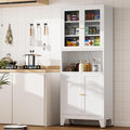 69" Tall Pantry Cabinet, Kitchen Storage Cabinet with 2 Glass Doors and Adjustbale Shelves, Freestanding Metal Cupboards for Dining Room, Living Room, Bathroom-Ruum Studio Home