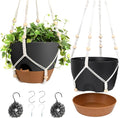 Hanging Planters for Indoor Outdoor Plants, 2 Pack Self Watering Hanging Pot with Drainage Holes, Removable Tray & 2 Kinds of Plant Hangers, 10'' Hanging Flower Pots for Home Garden Decor, Black-Ruum Studio Home