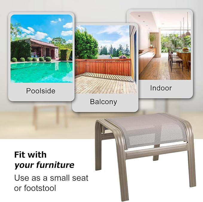 Outdoor Ottoman Patio Footstools Assembled Aluminum Footrest Side Table Small Chair Patio Ottoman for Garden,Balcony,Poolside 2 Set Champagne-Ruum Studio Home