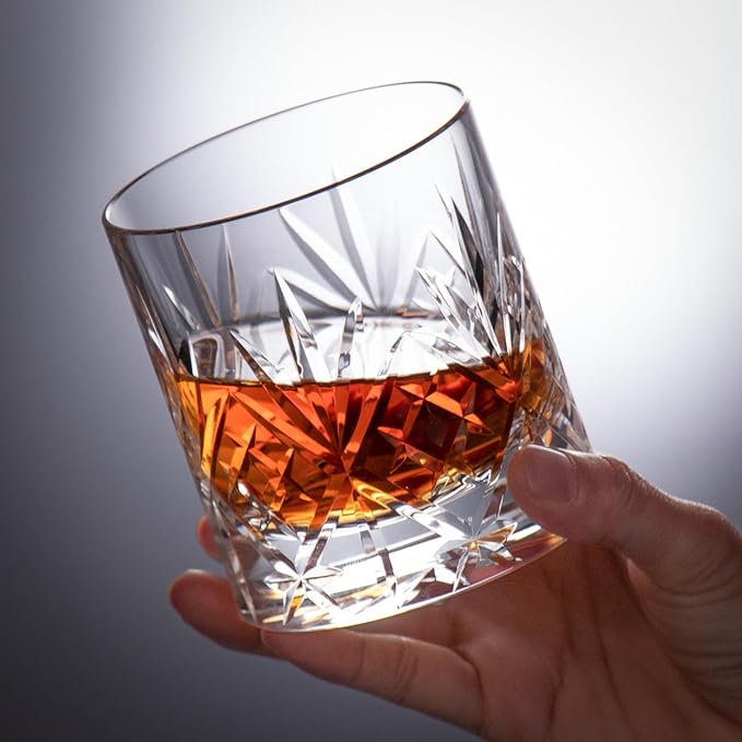 KAMMAK Crystal Whiskey Glasses Set of 2, Handcrafted 7.1oz Old Fashioned Glasses Stemless, Luxury Cocktail Glasses, Hand Blown Scotch Cup for Women, Men Gift for Rocks, Bourbon Barware, Bar-Ruum Studio Home