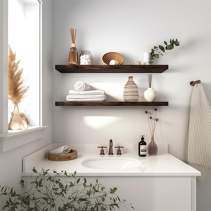 36 Inch Floating Shelves for Wall Rustic Brown Wood Wall Shelves for Bedroom Set of 4-Ruum Studio Home