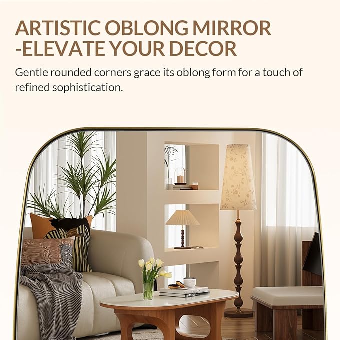 ANDY STAR 30x40” Gold Bathroom Mirror, Oblong Brass Mirror with Stainless Steel Metal Frame, Brushed Gold Oval Vanity Mirror for Over Sink, Modern Anti Rust Wall Mounted-Ruum Studio Home