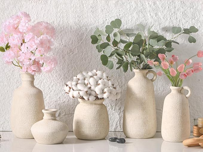 Ceramic Rustic Vase, 12.8" Large Flower Vases Home Decor Pottery Farmhouse Decorative Vase Boho Neutral Pampas Vases for Mantel Entryway Table Living Room Shelf Kitchen-Ruum Studio Home