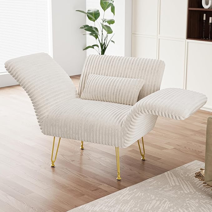 Txtin's Comfy Accent Chair Reading Chair for Bedroom Cozy Wing Arm Living Room Single Sofa Chair with Angle Adjustable Arms Beige Corduroy Easy Assembly-Ruum Studio Home