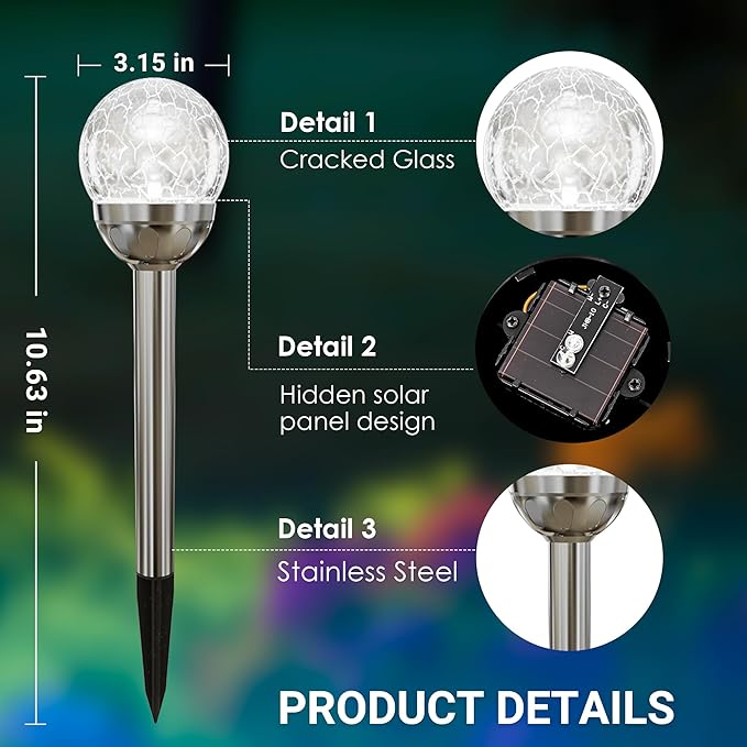SOLPEX Solar Garden Lights Outdoor, 6 Pack Multi-Color Changing&White 2 Modes Solar Powered Glass Ball Garden Lights, Waterproof for Patio Decoration-Ruum Studio Home
