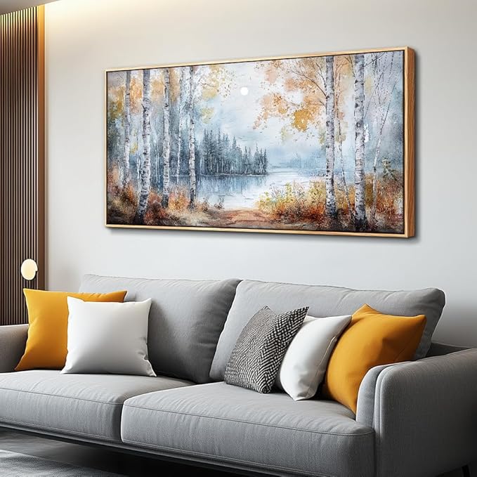 PHAOHUAXM Large Canvas Wall Art For Living Room Wall Decor For Bedroom Office Decorations Trees Forest Landscape Painting Lake view Wall Pictures Modern Room Home Decor Artwork Wood Framed 24x48 In-Ruum Studio Home