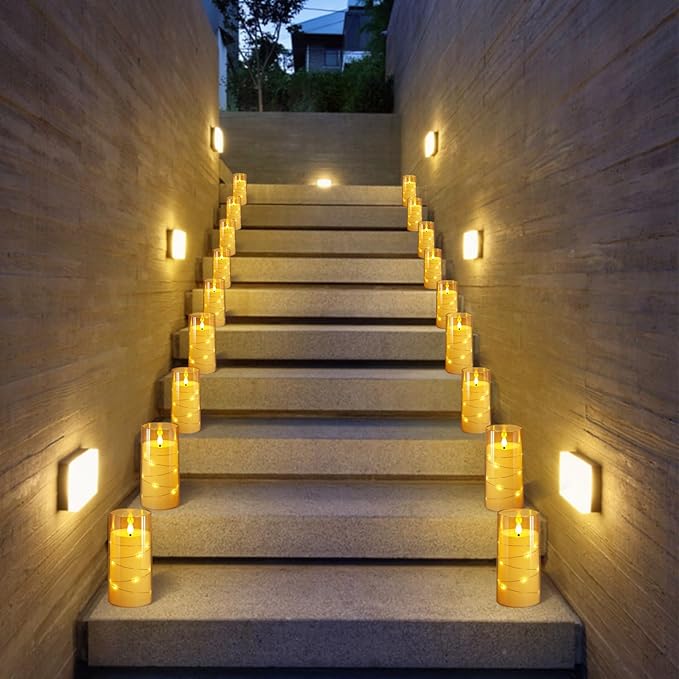 NURADA 3"x6"Flickering Flameless Candles: Built-in Star String Lights Acrylic Battery Operated LED Pillar Candles with Remote and Timer for Romantic Mood Home Decoration - 2 Pack Gold-Ruum Studio Home