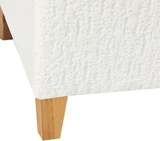Adeco 18 Inch High Faux Fur White Cube Ottoman Storage, 3D Embossed Velvet Chair Foot Stools, Upholstered Vanity Stool with Hinged Lid, Solid Wood Legs-Ruum Studio Home