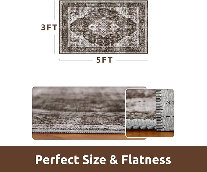 AMOAMI-3X5 Area Rug-Soft Washable Vintage Throw Accent Rugs for Living Room, Entryway, Bedroom, Kitchen, Bathroom, Laundry Room, Kitchen, Bathroom, Bedside, No Slip Brick/Brown-Ruum Studio Home