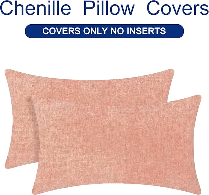 CaliTime Throw Pillow Covers Decorative 16 X 26 Inches Pack of 2 Cozy Chenille Cushion Cases for Couch Sofa Bed Living Room Home Dusty Pink-Ruum Studio Home