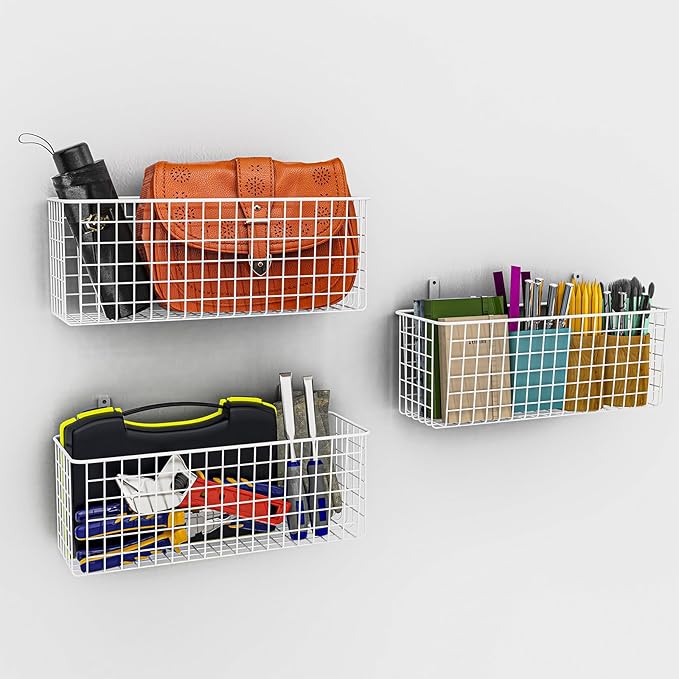 Joben Oligey 3 Set [Extra Large] Hanging Wall Wire Baskets, Farmhouse Food Storage Kitchen Pantry Laundry Closet Garage RV, White-Ruum Studio Home
